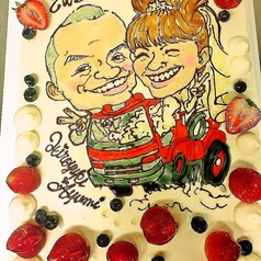 Wedding2次会で人気のアイテム似顔絵手作りケーキやオリジナルケーキをご用意しております。（写真）
