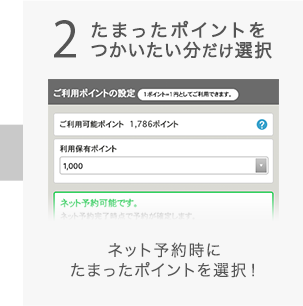 2 たまったポイントをつかいたい分だけ選択 ネット予約時にたまったポイントを選択！